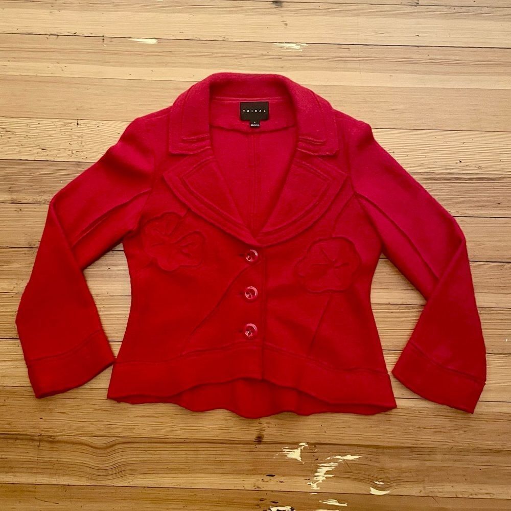 Tribal red wool sweater jacket. Size S. Style 71940.